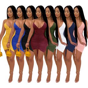 Wholesale Items Summer Womens Dresses Sexy Mini Gallus Bodycon Clothes One Piece Set High Quality Elegant Luxury Fashion Solid K0736