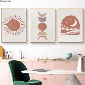 Nordic Style Poster Minimalistiska Dekorationer Kanfasmålning Sol och mån Abstrakt Väggkonst Cuadros Skriv ut vardagsrum Heminredning