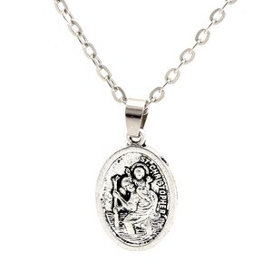 Mic 20pcs Antiqued Silver Alloy St Christopher Religion Charms Pendant Clavicle Halsband för män Kvinnor Smycken Gåva C11