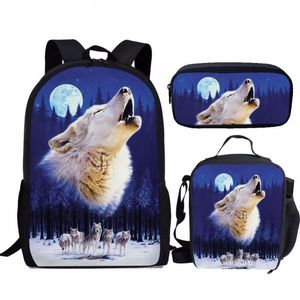 Wolf Pencil Case venda por atacado-Customzied set lobo imprimir sacos de escola definido para meninas femininas mochila escolas saco de livro feminino menino menino