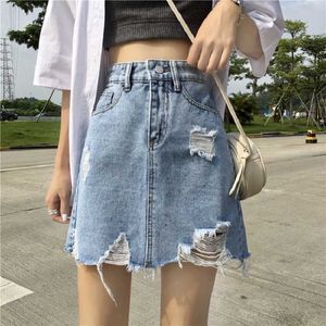 Панк большой размер отверстие короткие повседневные летние Harajuku старинные шикарные женские колледж корейский мода тонкий юбка 210608