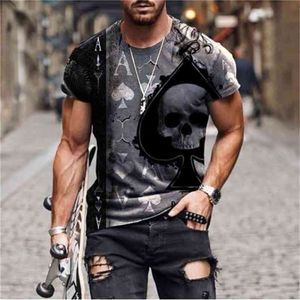 Mężczyźni T Shirt Przyjazd Lato Z Krótkim Rękawem Loose Tops Punk Skull Wzór Siłownia Sporty Fitness Ubrania Streetwear 210716