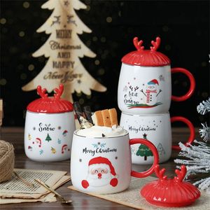 Christmas-Mug Cute Girl Cartoon Natale Tazza da tè in ceramica Regali di Natale Coppia Tazze con coperchio Cucchiaio T9I001661