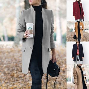 Women's Wool & Blends Coat Autumn Winter Lapel Long Sleeve Woolen Coats Office Ladies Solid Slim Overcoat Outwear 5 Colour Select