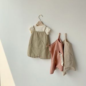 Korean style baby boys girls solid color overalls infant kids sleevless bodysuits 0-2Y 210508