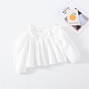 Camicette di cotone con maniche a sbuffo bianche moda bambina 1-5 anni bambina sciolti top all-match 210508