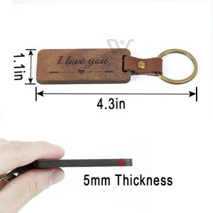 Partihandel Bästa Försäljning Naturligt Trä Keychain Anpassad Luxury Läder Nyckelringar Födelsedag Graduate Gift Creative Design Wood Keyring