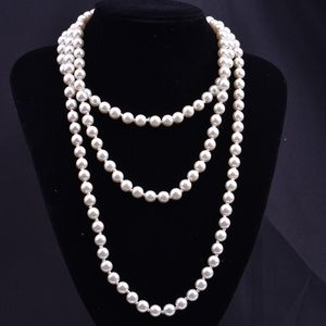 Fashion Glass Imitation Pearl Chokers Beaded Necklace Simple Women knotted Multilayer Long Sweater Chain Clothes Jewelry Wholesale