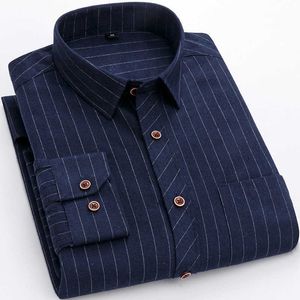 Camicia a righe di marca Uomo Desinger Primavera Autunno Camicia a maniche lunghe a quadri Slim Fit Plaid con tasca Camisa Social Masculin 210609