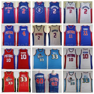 Maglia da uomo Cade Cunningham 2 Basket Bill Laimbeer 40 Grant Hill 33 Isiah Thomas 11 Dennis Rodman 10 Joe Dumars 4 Blu Bianco Grigio Rosso Colore della squadra per gli appassionati di sport Camicia