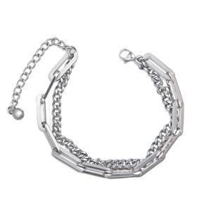 The niche design style is simple and high-quality double-layer chain bracelet titanium steel all-match non-fading splicing accessories