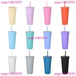 Dubbel plast Tumbler Sippy Cup med lock 22oz Straight Custom Printedfrosted Water
