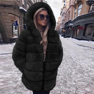 겨울 두꺼운 따뜻한 가짜 모피 코트 여성 플러스 크기 후드 롱 슬리브 재킷 Bontjas furry 여자 코트 ffshorts