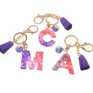 Moda criativa borla chaveiros para chaves jóias femininas A-Z letras inicial resina bolsa pingente bonito chaveiro acessórios