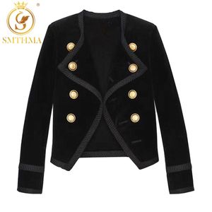 고품질 패션 디자이너 활주로 재킷 여성의 더블 브레스트 버튼 벨벳 코트 외부 크기 S-XL 210520