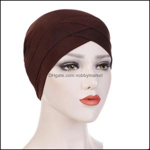 Beanie / Skl Chapéus Chapéus Chapéus, Lenços Luvas Moda Aessórios Testa Seehead Cruz Cruz Hijab Chapéu Indiano Algodão Elástico Muçulmano Mulheres Turban Bon