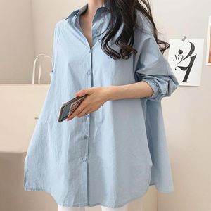 Kadın Bluzlar Gömlek Kadın Sonbahar Bluz 2022 Moda Yaka Uzun Kollu Beyaz Asimetrik Casual Düz Düğmeler Blusas Tops