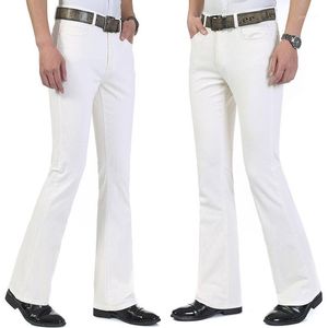 Men's Jeans 2021 Autumn Spring Summer Business Casual Mid Waist Elastic White Flares Bell Bottom Plus Size