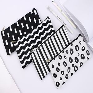 19x9.5cm Svart Striped Pencil Bag Pocket Kosmetiska Pennor Pennor Väska Hållare Förvaringsväska Pennor Väskor Kontorskolan leverantör