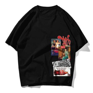 Старый школьный стиль хип-хоп негабаритные футболки мужчины уличная одежда американская футболка с коротким рукавом хлопок свободный хип-рубашка пару лето 210603
