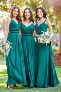 Avcı Yeşil Bohemian Uzun Gelinlik Modelleri Seksi Spagetti Backless Kırsal Junior Düğün Konuk Partisi Boho Honor Above Above
