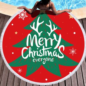 En son 150 cm yuvarlak baskılı plaj havlusu, neşeli Noel tarzı, mikrofiber, yumuşak püsküller, özel logo desteği