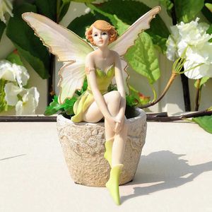 Flor Fada Anjo Figurines Home Ornamento Fada Jardim Miniaturas Resina Bela Menina Figurines Presentes de Casamento 210804