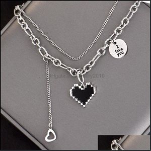 Chains Necklaces & Pendants Jewelrychains 316L Stainless Steel Fadeless Black Mosaics Hearts Pixel Double Necklace Web Celebrity Hip Hop Roc