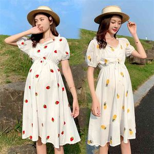 Fashion Strawberry Dress Summer Embroidered Mid-length Women's Skirt Maternity Sale 210520