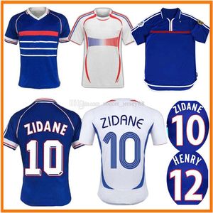 Zidane Retro Soccer Jerseys Vintage 2000 1998 2006 Home Away Trezeguet 10 #12 Henry Maillot de Foot 98 06 00 Ribery Trezeguet Uniforms Kit Football Рубашки