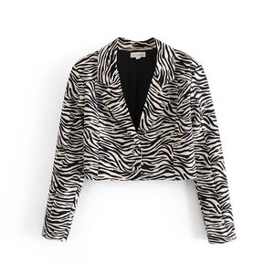 Herbst und Winter Retro All-Match sexy weibliches Temperament Zebra Druck kurzer Anzug Jacke 210521