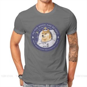 Casuais homens camisetas Cão Crypto Virtual Moeda Lua Crachá Suave Suave T-shirt Novidade Na moda Loose Sleeve Tops