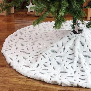 Juldekorationer träd kjol faux päls med fjäder krage vit plysch matta dekoration hem inredning Navid