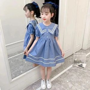 Abiti da ragazza 2021 Bambini Ragazze Navy Pink School Style Abito estivo Principessa Abbigliamento per bambini Abiti di cotone adorabili 4 6 7 9 11 anni