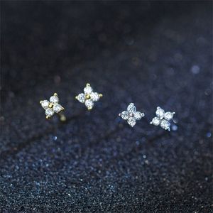 Wholesale mini earring studs for sale - Group buy cz stone paved tiny flower girl stud earring for silver gold mini earring wedding gift Q2