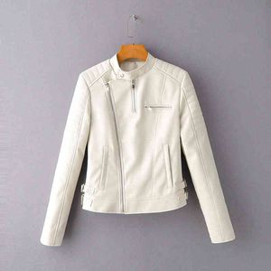 fashion moto style women PU leather coats spring white cool ladies jackets casual female faux pockets girls coat 210427