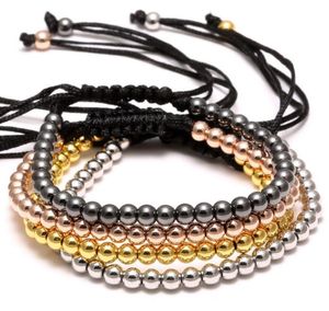 Charm Bracelets Drop 4mm Round Copper Beads Fashion Jewelry Black Woven Rope Bracelet Women Macrame Men Gift