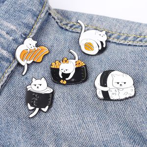 Sushi Cat Emamel Pins Kawaii Japanese Food Brosches Collection Bag Clothes Lapel Pin Badge Jewelry Gift For Friends Wholesale