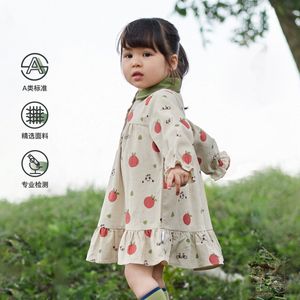 Wholesale beautiful girls skirts resale online - Polo collar Baby girl dress spring new girl skirt contrast color printed apples kids beautiful