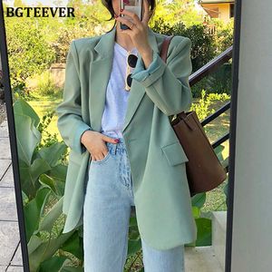 BGTeever Chic Gevşek Işık Yeşil Kadın Blazer Yaz Bir Düğme Kadın Takım Elbise Ceket Tam Kollu Dış Giyim Blaser Femme 2021 X0721