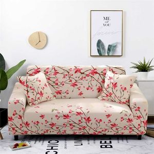 Peach Blossom Pattern Sofa Cover Stretch Elastic Cover för vardagsrumsmöbler Soffa fullt inslaget anti-damm 211207