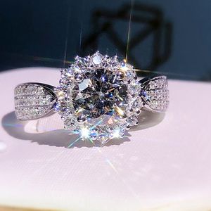 Damen-Ring mit rundem Zirkon, glitzernde Hochzeit, Verlobungsringe, Geschenk für die Liebe, Freundin, Modeschmuck, Accessoires, Größe 6–10