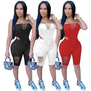 Womens strapless outfits two piece set tracksuits women summer clothes shorts casual sleeveless sportswear sport suit selling klw6251