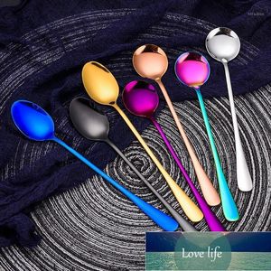 Round Head Long Handle Spoon Colorful Stainless Steel Spoons Flatware Drinking Tools Kitchen Gadget Coffee Fruit Teaspoon1 Factory price expert design Quality