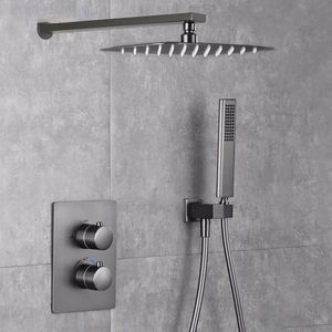 Gunmetal Lüks Banyo Duvar Duş Seti Tabancası Gri Banyo Dokunun Duvar Tipi Gizli Sabit Duş Seti Gömülü Termostatik Duş