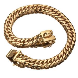 Chain Dog Leash 17mm Gold Ze Stali Nierdzewnej Naszyjnik Francuski Bulldog Pitbully Collar Pasek Dropshipping Pet Product