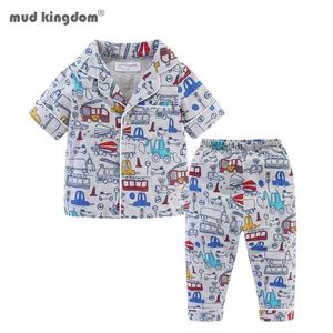 Mudkingdom sommarpojkar tjejer pyjamas set knäppas ned korta sleevetops och byxor sleepwear outfit barn kläder djur enhörning 210915