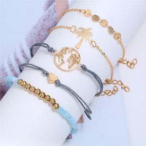 Link, Catena LH 5 Pz/set Perline Bracciali Braccialetti Cuore/Mappa Doppio Collegamento Blu Sottile Per Le Donne Moda Paillettes Rotonde Pulseras Mujer