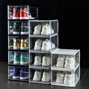 Boîte à chaussures transparente épaissie pour le stockage, armoire pliante anti-poussière, présentoir, conteneur de rangement en plastique pour la maison