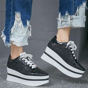 Dress Shoes Fashion Sneakers Women Shiny Glitter Wedges High Heel Pumps Female Low Top Round Toe Platform Oxfords Casual